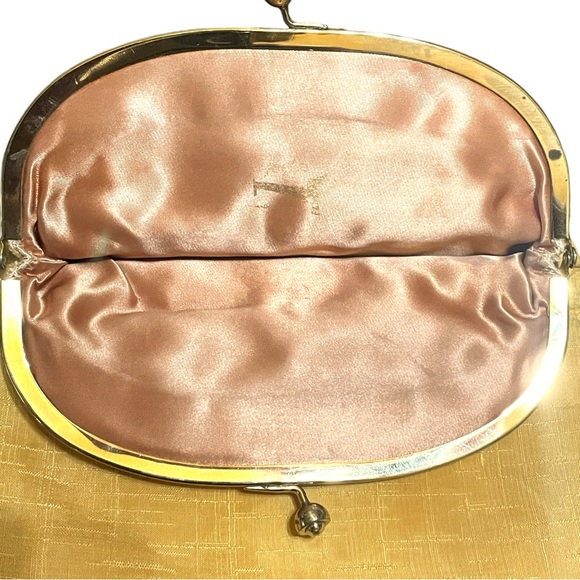 Vintage Ingber FoldOver Clutch Purse Canary Yellow Gold Hardware Kiss Lock Close - Picture 9 of 16